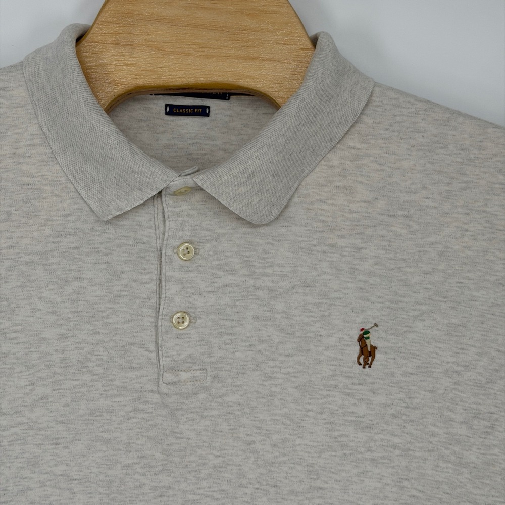 Polo Ralph Lauren Polo Men XL Grey Classic Fit Cotton Heathered Flesh Pony Prep